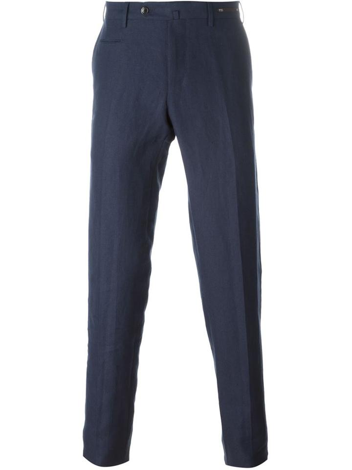 Pt01 Pleated Tapered Trousers, Men's, Size: 48, Blue, Linen/flax
