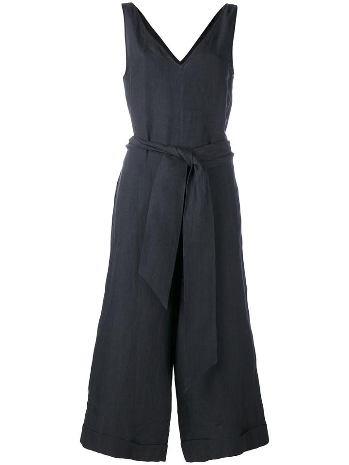 Masscob Belted Cropped Jumpsuit, Women's, Size: 40, Black, Linen/flax
