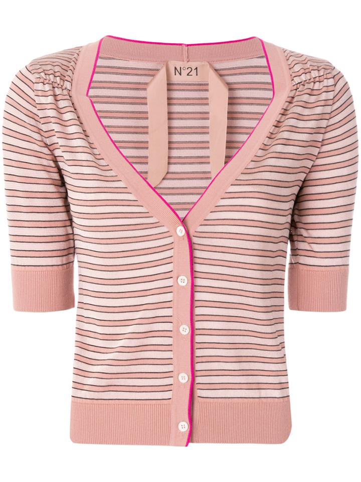 No21 Striped Short-sleeve Cardigan - Pink & Purple