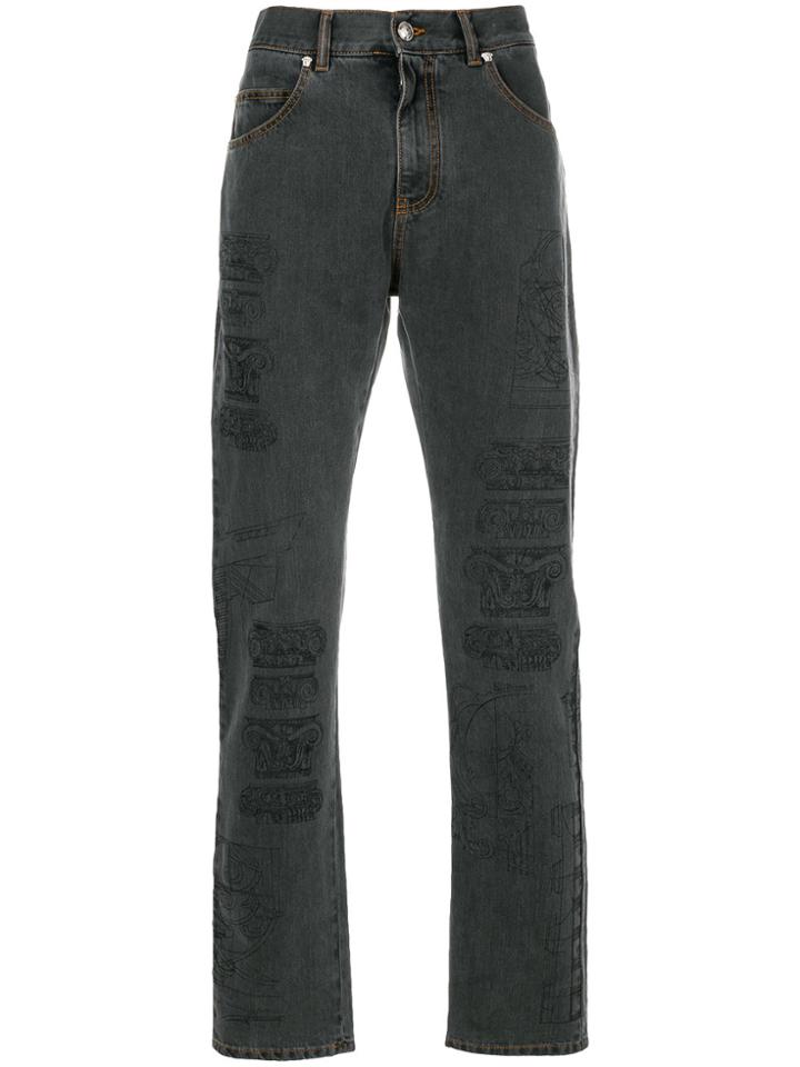 Versace Print Straight Leg Jeans - Grey