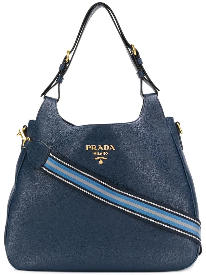 Prada Slouchy Logo Tote - Blue