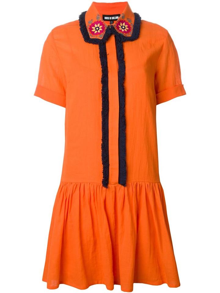 House Of Holland Embroidered Collar Shirt Dress, Women's, Size: 10, Yellow/orange, Cotton
