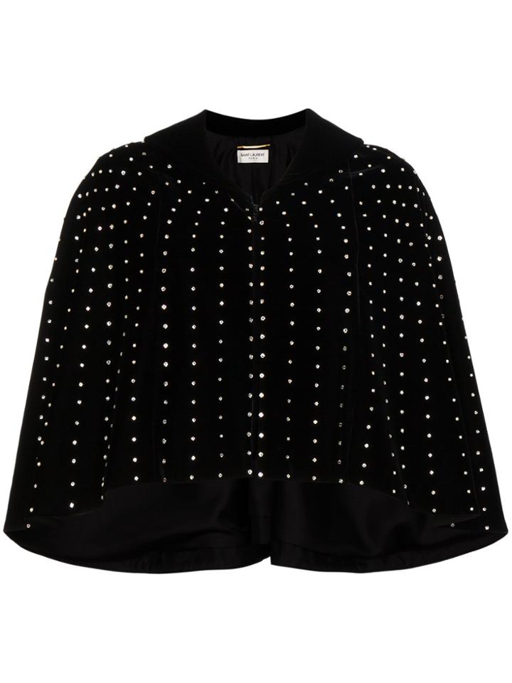 Saint Laurent Crystal-embellished Velvet Cape - Black
