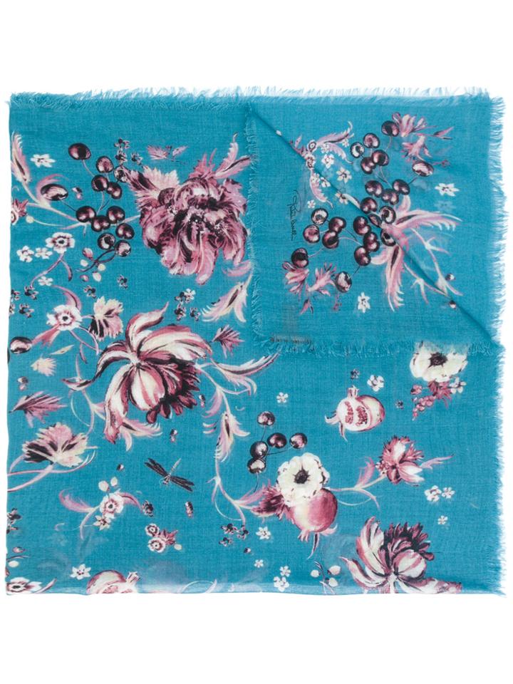 Roberto Cavalli Floral Print Scarf - Blue