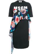 Msgm Floral Detail Logo T-shirt Dress - Black