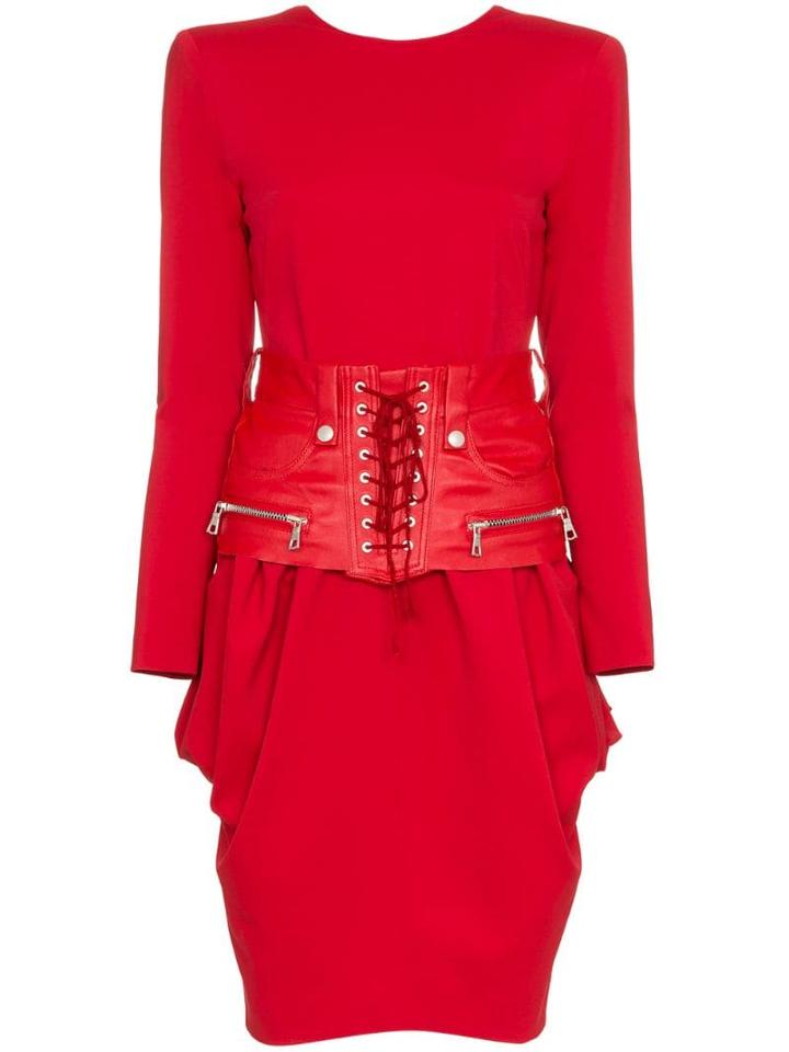 Unravel Project Belted Cotton And Leather Midi Dress - Red