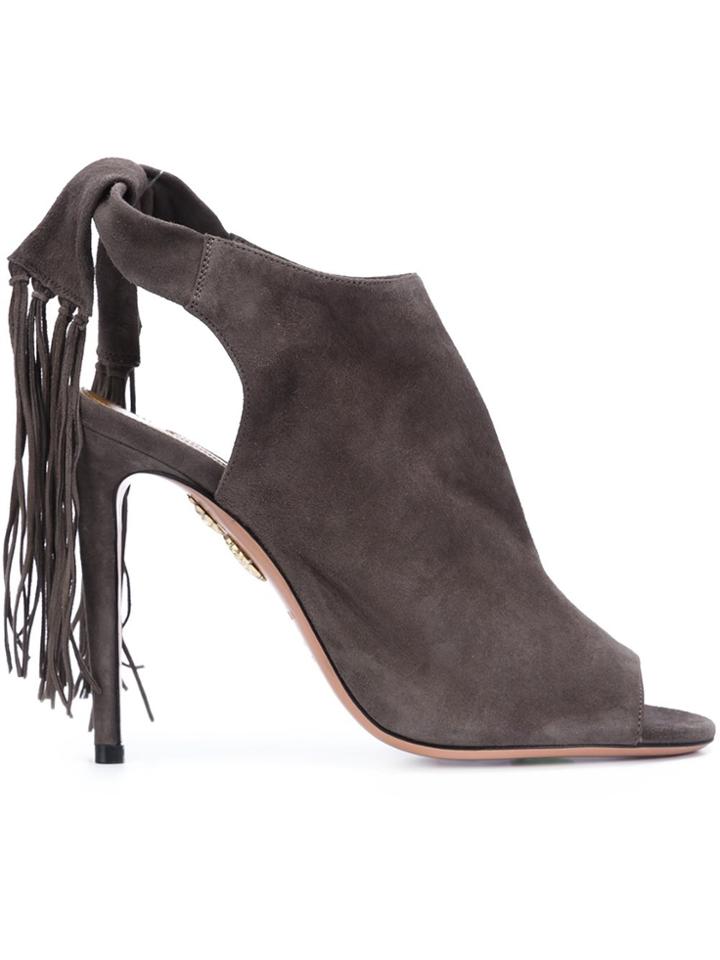 Aquazzura 'fringe Tie' Sandals - Grey