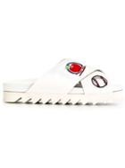 Joshua Sanders Patch Detail Sliders, Women's, Size: 39, White, Cotton/leather/polyurethane/rubber