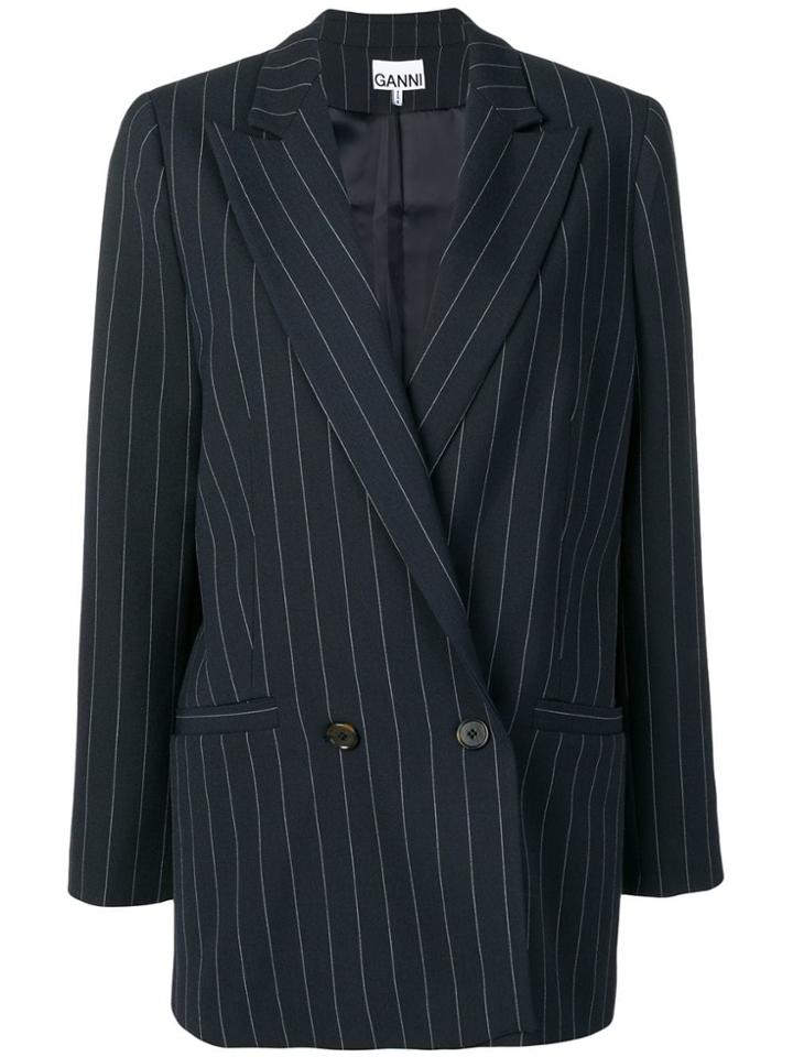 Ganni Pinstripe Double Breasted Blazer - Blue