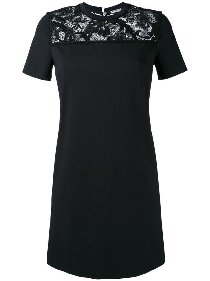 Miu Miu Lace Panel Shift Dress, Women's, Size: Xs, Black, Polyamide/spandex/elastane/viscose