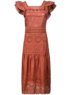 Sea Embroidered Detail Dress - Brown