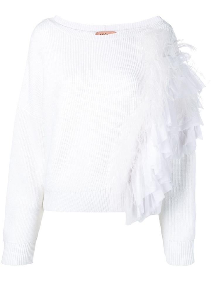 No21 Ruffle Trim Sweater - White