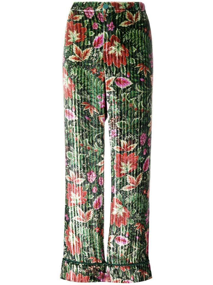 F.r.s For Restless Sleepers Velvet Floral Trousers - Green