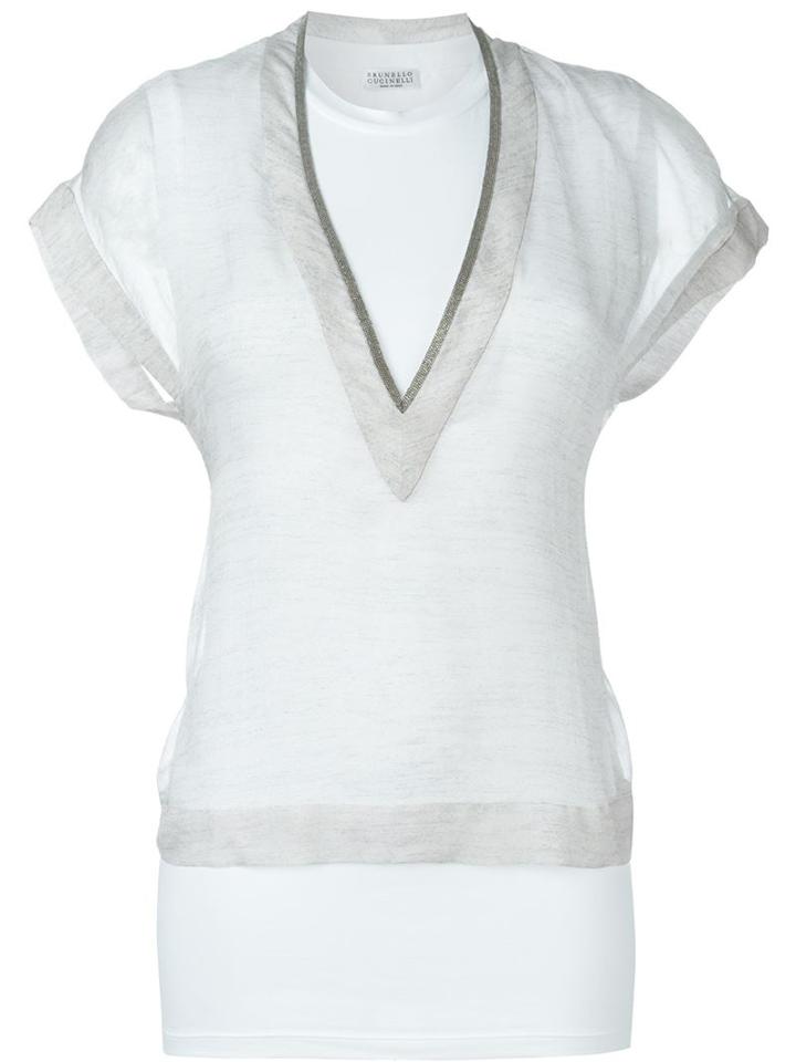 Brunello Cucinelli Beaded Trim Sheer T-shirt