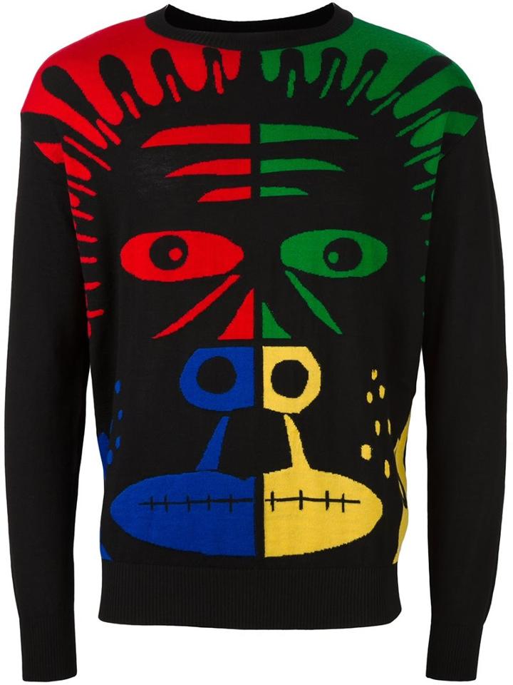Moschino Monkey Intarsia Jumper, Men's, Size: 44, Black, Virgin Wool