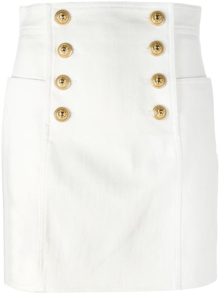 Balmain Sailor Mini Skirt, Women's, Size: 36, White, Cotton/spandex/elastane/viscose