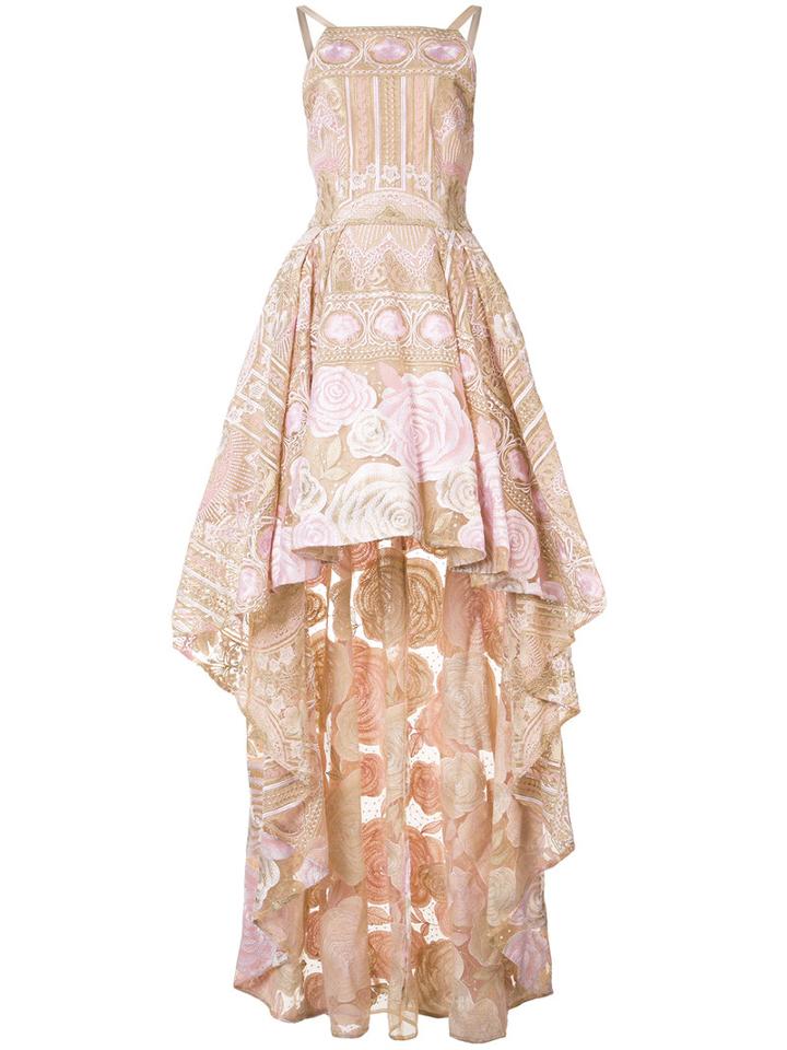 Marchesa Notte Asymmetric Hem Floral Dress, Women's, Size: 10, Pink/purple, Nylon