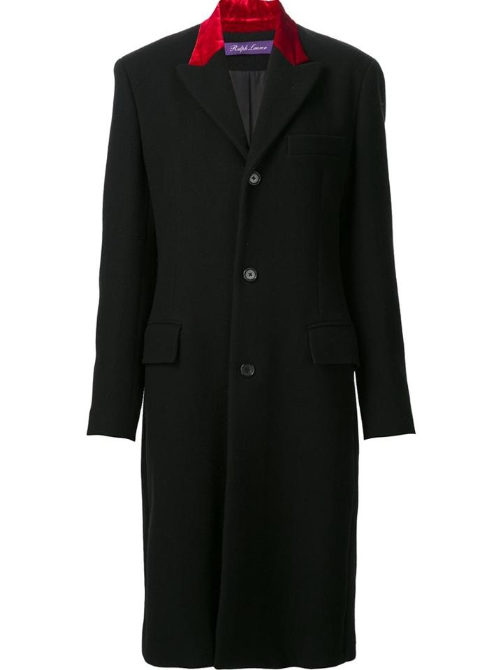 Ralph Lauren Contrast Detail Coat, Women's, Size: 12, Black, Cashmere/wool