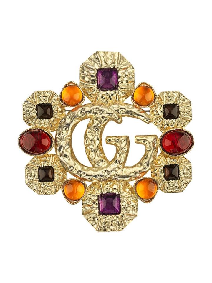Gucci Gg Cabochon Brooch - Gold