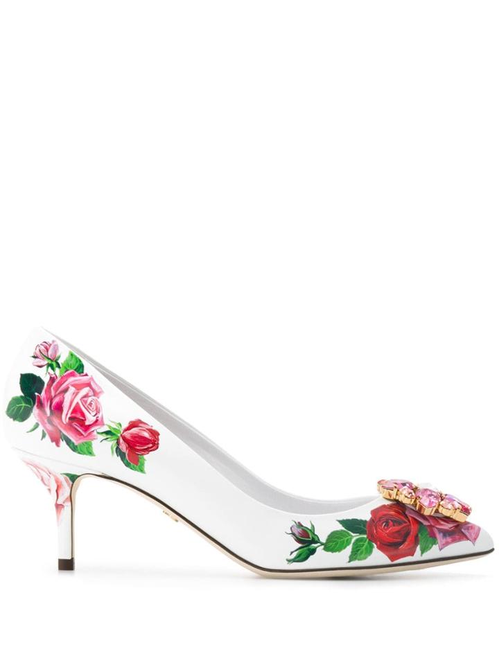 Dolce & Gabbana Embellished Rose Pumps - White
