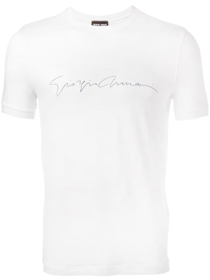Giorgio Armani Logo Print T-shirt, Men's, Size: 46, White, Viscose/spandex/elastane