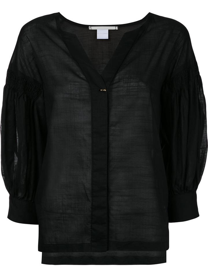 Cityshop - Placket Blouse - Women - Cotton - One Size, Black, Cotton