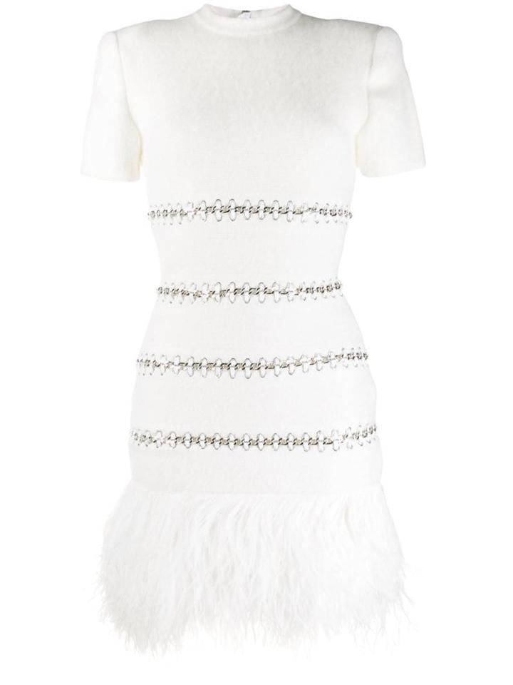 Balmain Feather-trim Dress - White