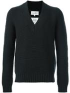 Maison Margiela Chunky Knit V-neck Sweater, Men's, Size: Xl, Blue, Polyamide/wool