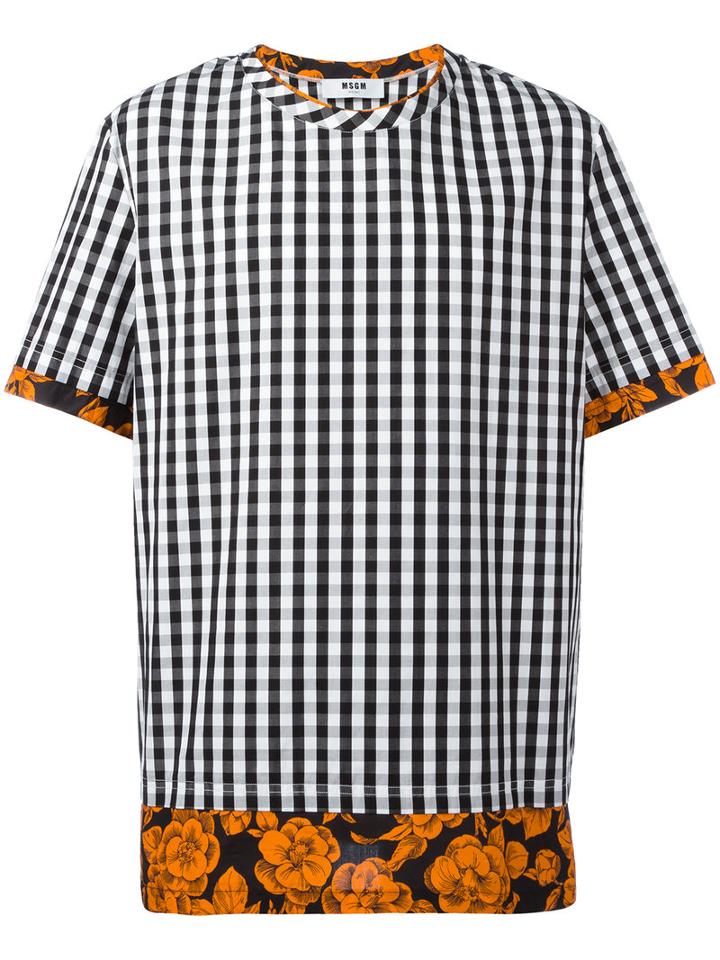 Msgm Gingham Floral T-shirt, Men's, Size: 44, Black, Cotton