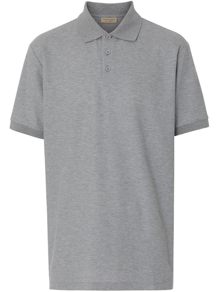 Burberry Logo Print Cotton Piqué Polo Shirt - Grey