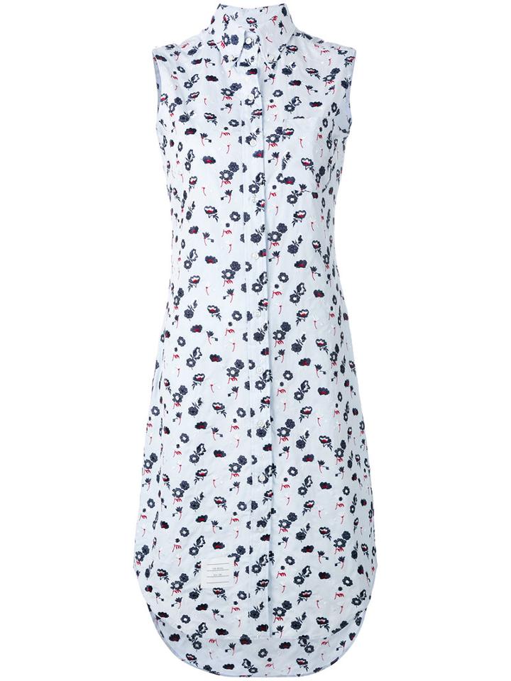 Thom Browne Floral Print Shirt Dress, Women's, Size: 42, Blue, Cotton