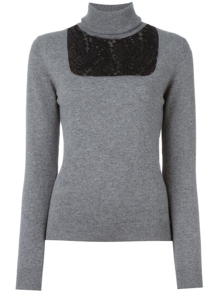 No21 Lace Insert Jumper, Women's, Size: 40, Grey, Cotton/polyamide/viscose/virgin Wool