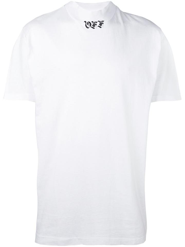 Off-white Mock Neck T-shirt, Men's, Size: Medium, White, Cotton