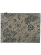 Etro Top Zip Pouch, Men's, Grey, Polyester/pvc/calf Leather