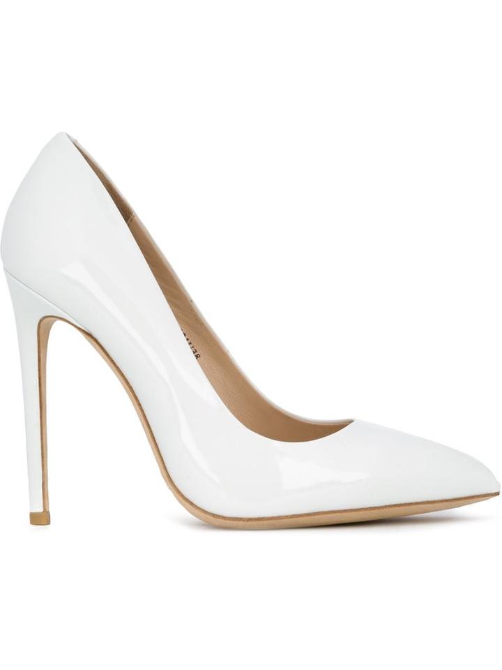 Gianni Renzi Pointed Toe Stilettos, Women's, Size: 37.5, White, Patent Leather/leather