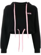Gcds Logo Embroidered Cropped Hoodie - Black
