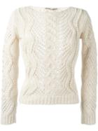 Ermanno Scervino Cable Knit Pearled Jumper, Women's, Size: 44, Nude/neutrals, Acrylic/alpaca/wool/enamel