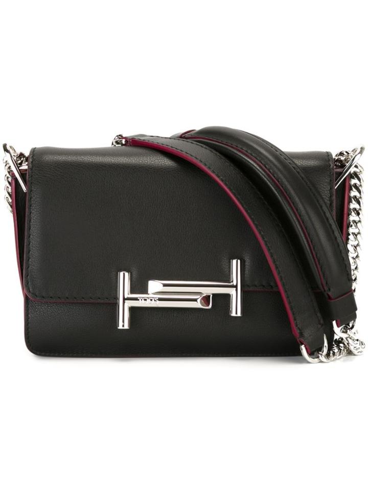 Tod's Logo Plaque Shoulder Bag, Women's, Black