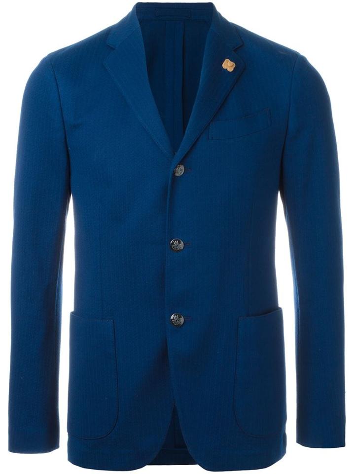 Lardini Three Button Blazer, Men's, Size: 52, Blue, Cotton/viscose/cupro