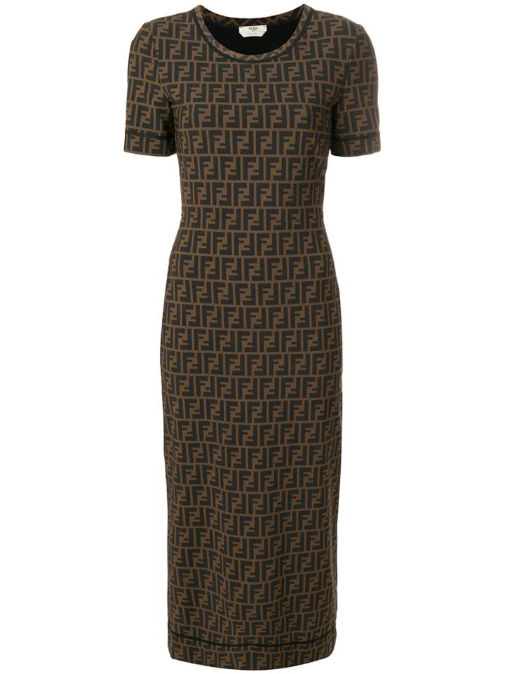 Fendi Logo Fitted Midi Dress - Black
