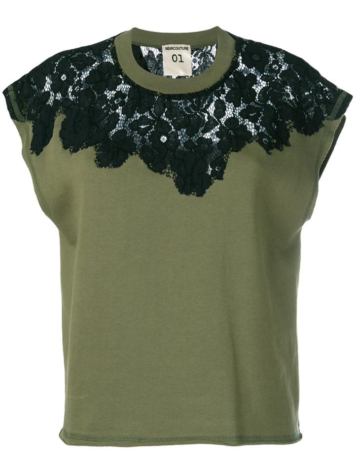 Semicouture Lace Insert T-shirt - Green