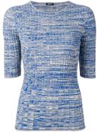 Jil Sander Navy Knitted 3/4 Sleeves Top - Blue