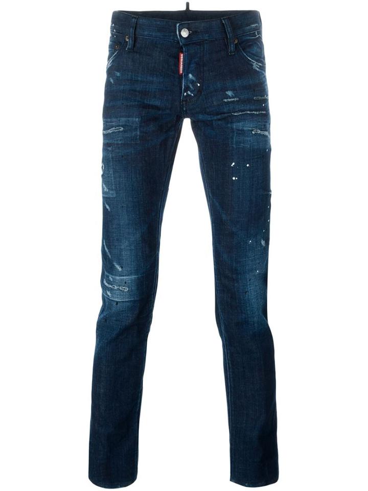 Dsquared2 Slim Jeans, Men's, Size: 46, Blue, Cotton/spandex/elastane/polyester/calf Leather