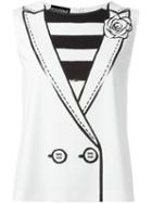 Boutique Moschino Jacket Print Sleeveless Top, Women's, Size: 48, White, Polyester/spandex/elastane
