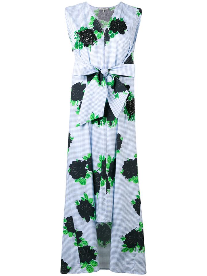Ganni Knot Front Floral Dress - Blue