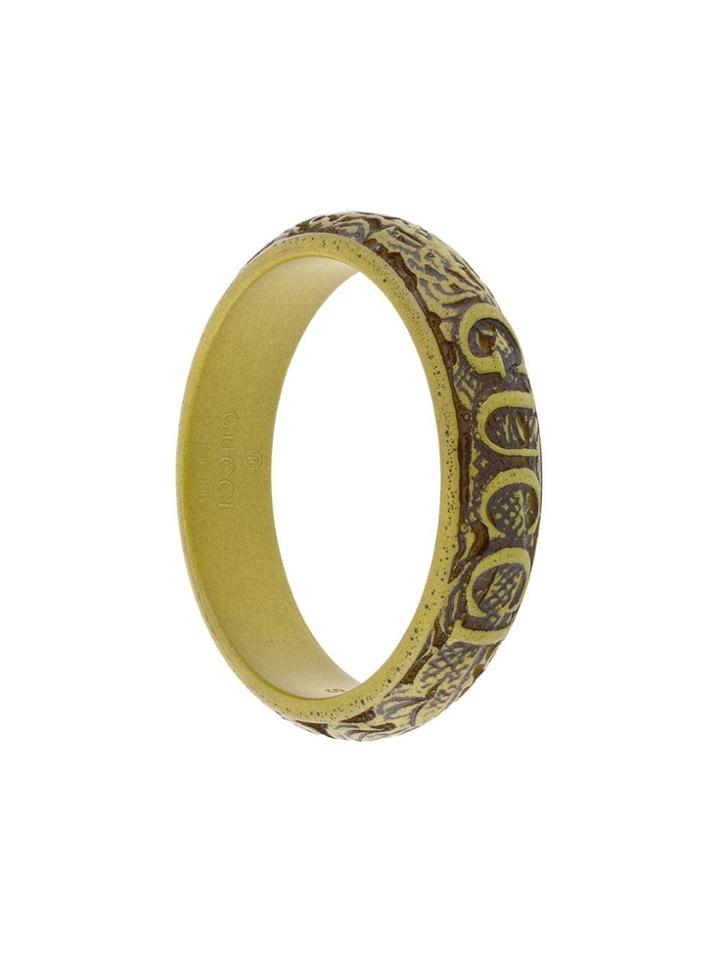Gucci Logo Carved Bangle - Green