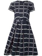 Jil Sander Navy Pleated Check Print Dress, Women's, Size: 38, Blue, Cotton/acetate/rayon
