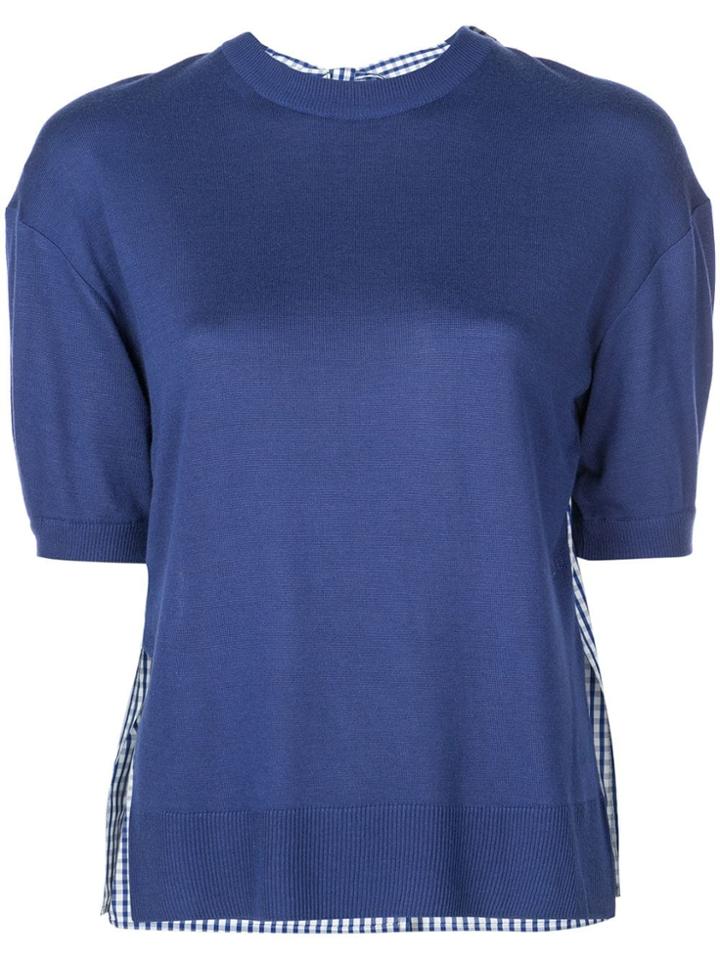 Adeam Gingham Panel Knitted Top - Blue