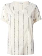 Brunello Cucinelli Striped V-neck T-shirt, Women's, Size: S, Nude/neutrals, Silk/spandex/elastane