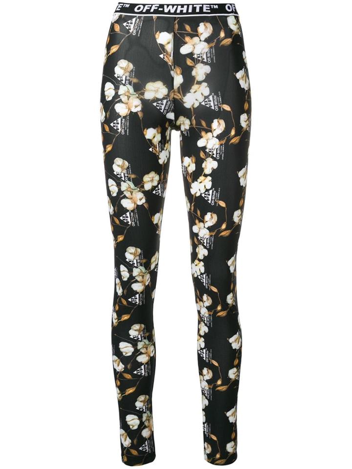 Off-white Cotton Print Leggings - Black